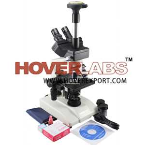 ag亚博集团Hoverlabs先进的专业研究复合三腔显微镜套件，半计划Achromat目标，40x-1500x mag。，LED鼻梁，逆向鼻梁+ 1.3百万像素相机+ 50个空白幻灯片+ C