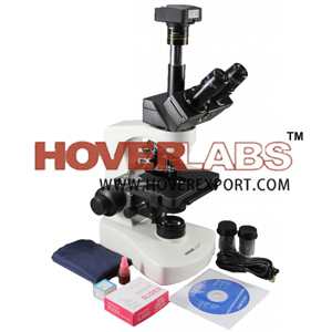 ag亚博集团Hoverlabs先进的专业研究复合数字三眼显微镜套件，具有半平面消色差物镜+研究级320万像素相机+测量软件，40 - 1500x马格，led