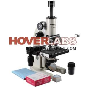 ag亚博集团HOVERLABS单目病理学医学学生显微镜套件，含50张空白玻片、带机械台的盖玻片和100倍油镜，放大40倍至1500倍，浸油